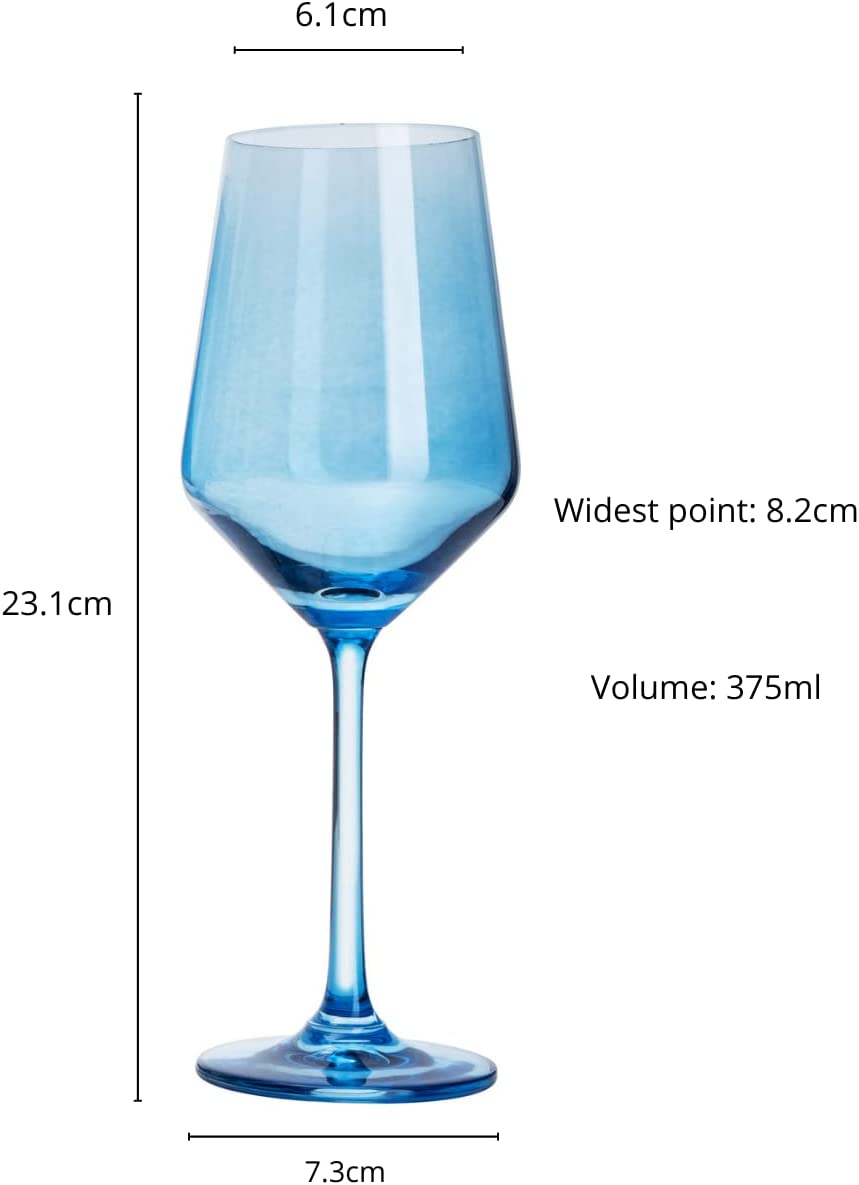 Set of 6 Blue Colored Wine Glasses - 12 oz Hand Blown Italian Style Crystal Bordeaux Wine Glasses - Premium Stemmed Colored Glassware - Unique Drinking Glasses by The Wine Savant