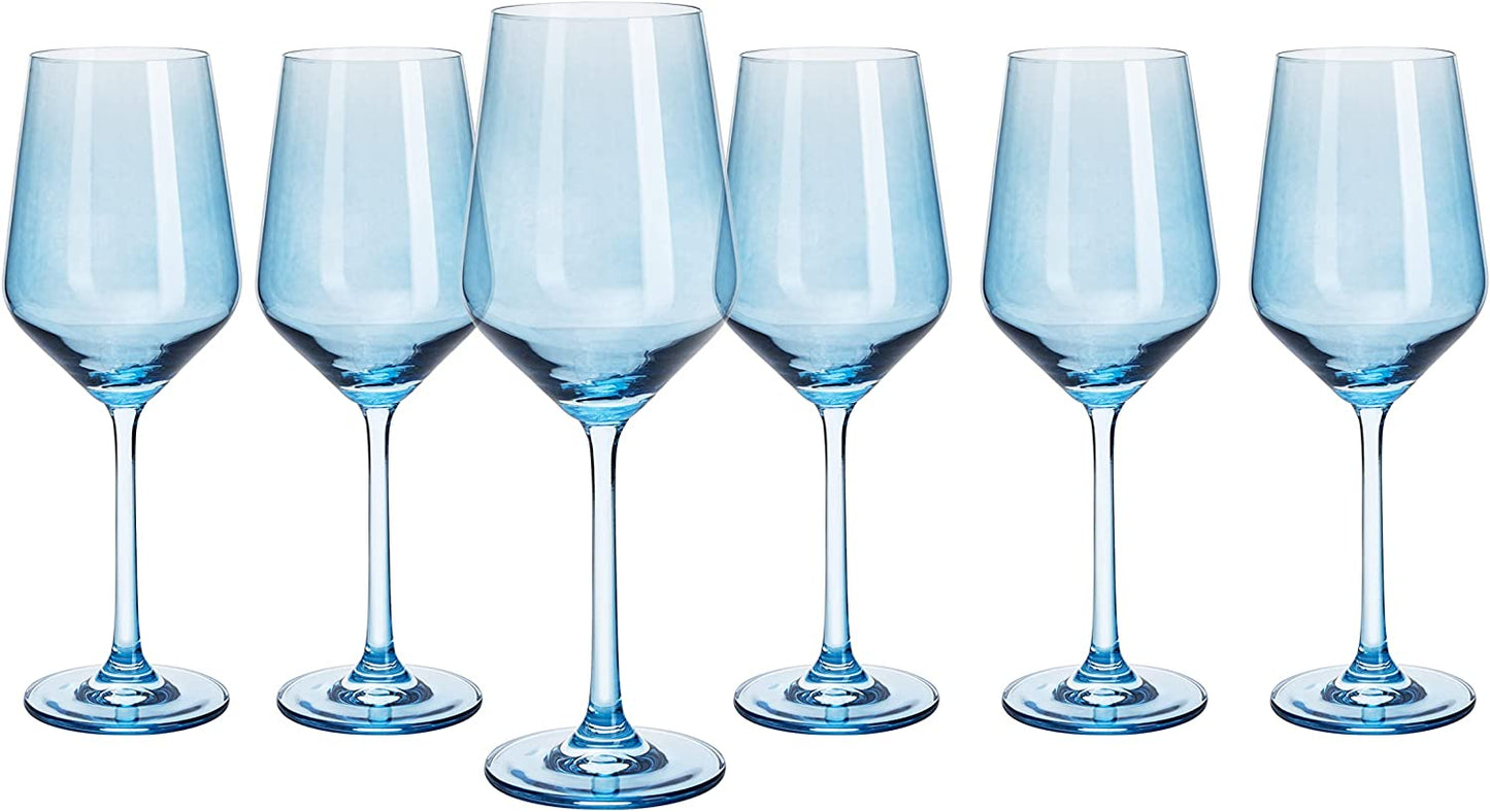 Set of 6 Blue Colored Wine Glasses - 12 oz Hand Blown Italian Style Crystal Bordeaux Wine Glasses - Premium Stemmed Colored Glassware - Unique Drinking Glasses by The Wine Savant